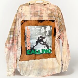 Upcycled Wrangler Flannel Shirt Jacket L The Clash London Calling Patch Shacket